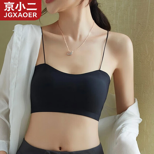 Jingxiaoer Beautiful Back Underwear Women's Summer Thin Style Anti-exposure Tube Top Ice Silk Bottoming Camisole One-piece Chest Covering Classic Black Single Piece