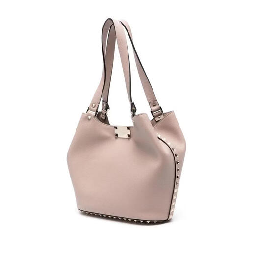 Valentino (Valentino) women's tote bag, large capacity, daily commuting, lightweight carrying, multiple compartments, light pink metal buckle, rivet decoration, neutral color, one size fits all