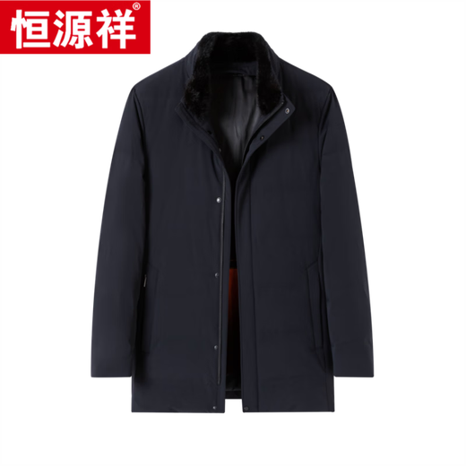 恒源祥中长款水貂毛立领羽绒服男高端加厚保暖鹅绒外套爸爸装派克服 图片色 M 170