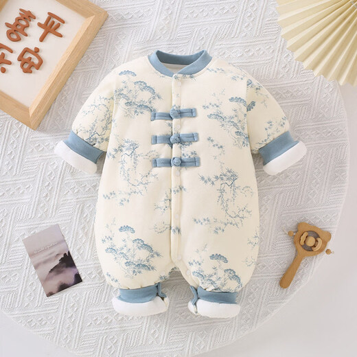Disney baby thickened jumpsuit autumn and winter quilted baby boy clothes Chinese style winter newborn outer wear cotton clothing to keep warm cotton clothing leaf panda 66cm