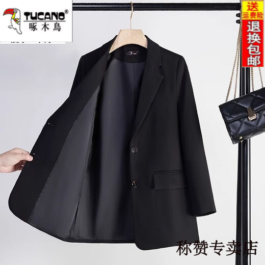 Woodpecker (TUCANO) black thickened quilted suit jacket for women thickened winter new high-end professional wear temperament suit top for women quilted style-black suit lll L