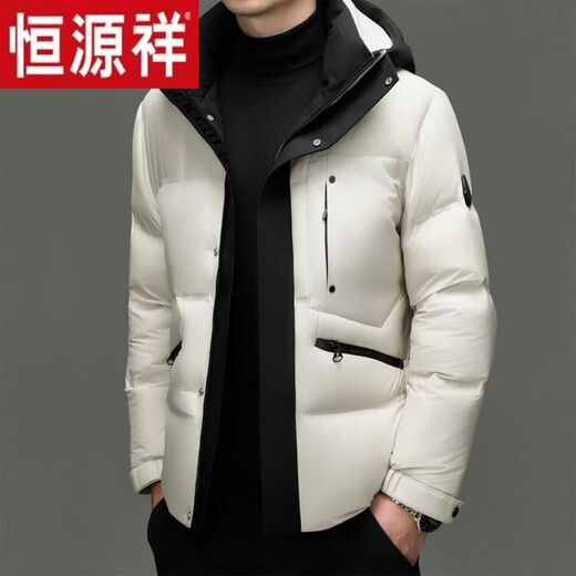 Hengyuanxiang winter high-end down jacket men's casual hooded thickened warm short bread coat 2025 new men's jacket off-white 3XL