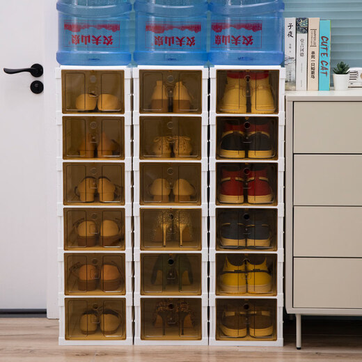 Wenli Folding Shoe Box Installation-free Transparent Storage Box Shoes All-in-One Shoe Cabinet Shoe Rack Sneaker Artifact Double Row Double Door-9 Layers-18 Pairs of Shoes With Boot Box_Magnetic Opening_Lid 33.5x26.5x55.5cm