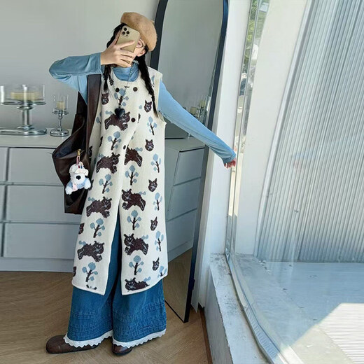 FHHUABD Girls Suit 2026 Design Stacked Vest Dress Bottoming Shirt Lace Wide Leg Denim Long Pants White Vest 120 cm