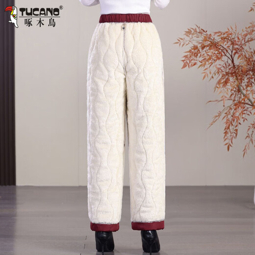 Woodpecker's new winter velvet thickened cotton pants for women, grandma's pants, elastic waist to keep warm, elderly mothers' outer wear, solid color, black, XL, recommended 85-100Jin, Jin equals 0.5kg