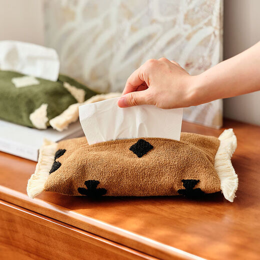 Fantasy three-color tissue box tassel napkin storage living room bedroom tissue box red dots/25x17cm