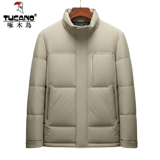 Woodpecker High Filled Down High Standard 90 Down White Duck Down Short Stand Collar Down Jacket Men's Winter Windproof and Cold Warm Jacket Men 98902 Khaki L 175