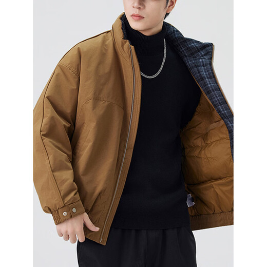 KBXNG Jinba Мужской пуховик с коротким воротником-стойкой, зимняя модная красивая свободная широкая куртка, утепленная теплая куртка черного цвета L