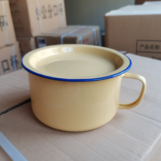 Tuojin old-fashioned nostalgic enamel instant noodle bowl with lid fast food cup tea jar large large capacity student rice jar lunch box lunch bowl 15cm pure white 1300ml