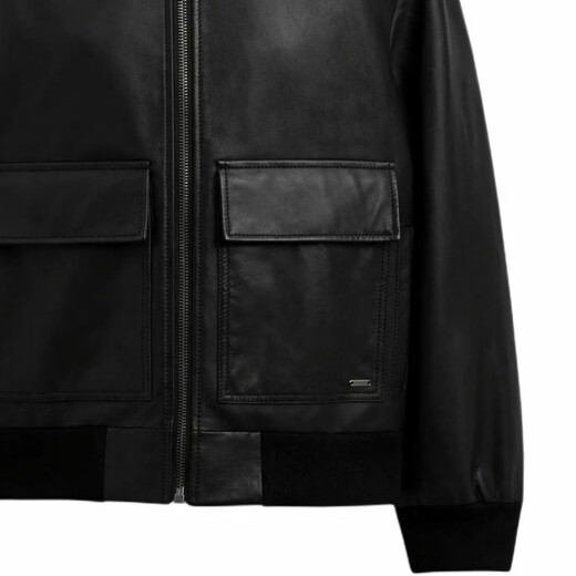 COACH FW24 Solid Color Long Sleeve Leather Jacket with Flap Pocket Men's Black Black M