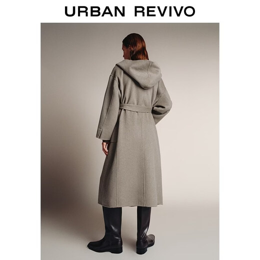 UR2025 new winter women's high-intellectual temperament hooded belt coat UWM150078 medium brown gray S
