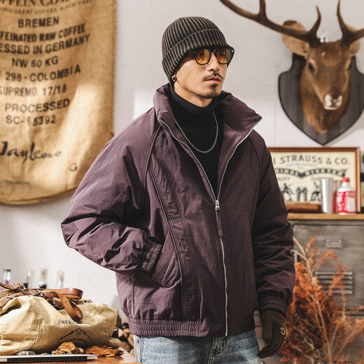 Jay Leno Американский ретро 90 Белый утиный пух Теплый холодный пуховик Мужская зимняя короткая свободная модная брендовая утолщенная теплая куртка Мужская фиолетовая M Подходит для 100-125 Джин Джин равен 0,5 кг