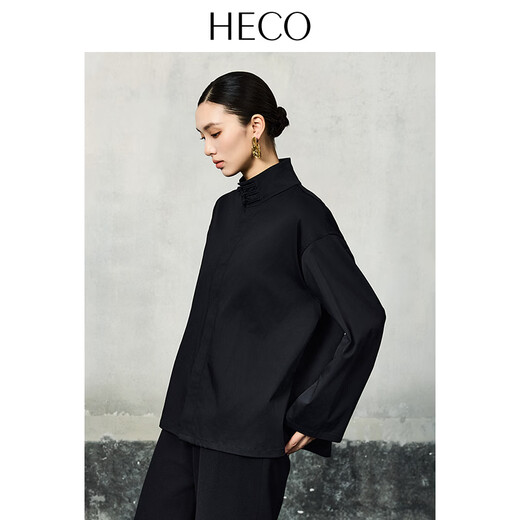 HECO Suyin New Chinese Style National Style Stand Collar Long Sleeve Shirt Women 2025 New Light Luxury Shirt Black S
