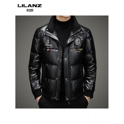 利郎（LILANZ）休闲百搭亮面刺绣立领羽绒服男冬季新款时尚帅气加厚保暖外套 XL