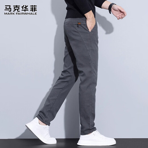 MARK FAIRWHALE Pants Men's Winter Business Casual Pants Men's Young and Middle-aged Elastic Men's Pants Long Pants Gray 32
