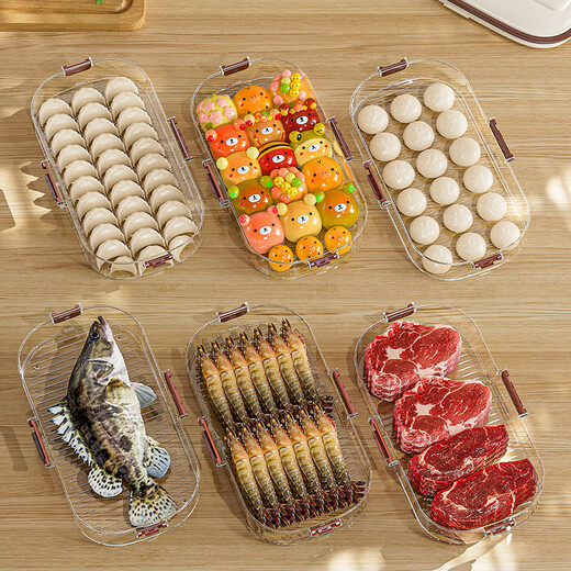 Riheshengtang narrow slit dumpling box food kitchen refrigerator side door dumpling wonton box fresh-keeping quick-frozen frozen household storage box 1 piece 1 layer 1 cover 29x17x7cm