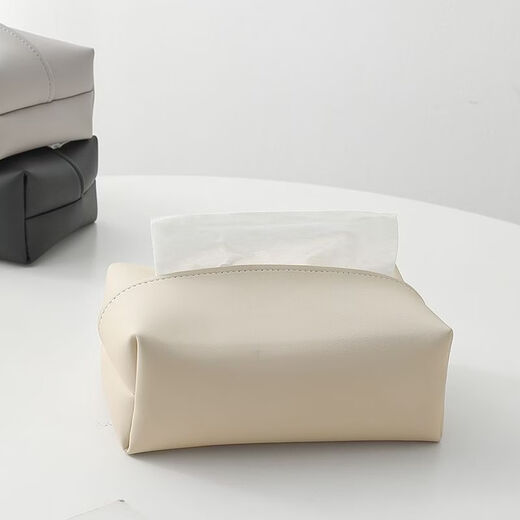 Fantasy solid color leather tissue box large bag desktop tissue box living room napkin box bathroom bedroom bedside table light luxury beige (skin-feeling tissue box)