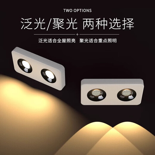 Laberta bold lamp surface-mounted spotlight without main light living room lighting anti-glare four-head square ceiling downlight bedroom lamp ultra-thin all black-double head model 18w spotlight access Mijia app