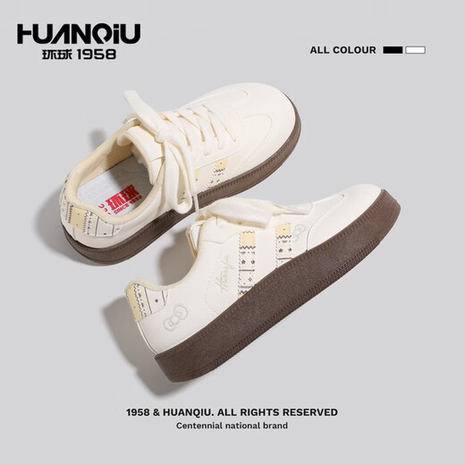 Global Campus Style Moral Training Shoes 2026 Spring New Sneakers Fair Isle White Shoes Cute Casual Shoes Beige 38