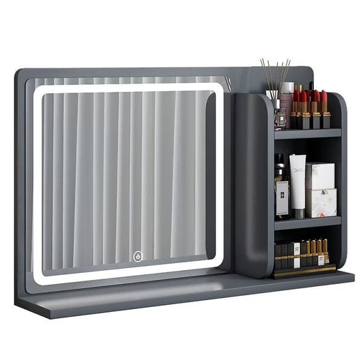 Led makeup mirror with light storage box integrated desktop bedroom dressing table sense fill-in light dressing mirror space design storage mirror 60CM gray + LED light only mirror no table see clearly to place an order