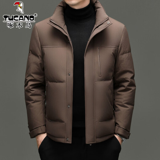 Woodpecker High Filled Down High Standard 90 Down White Duck Down Short Stand Collar Down Jacket Men's Winter Windproof and Cold Warm Jacket Men 98902 Khaki L 175