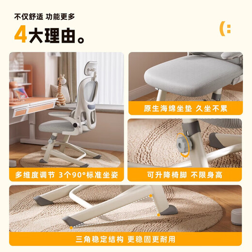 青少年学习椅人体工学电脑椅儿童中学生专用书桌写字椅家用办公椅 688-永定腿-白框灰网