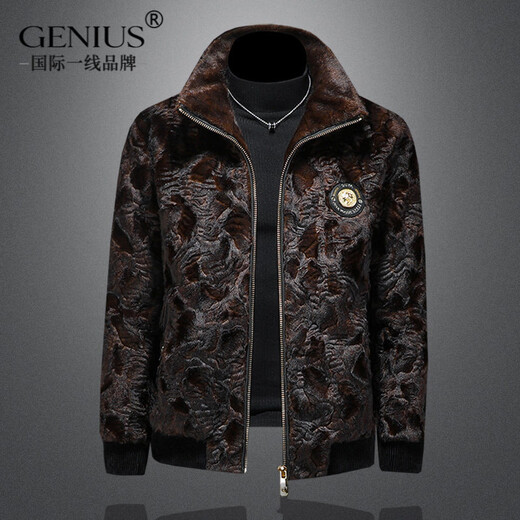 GENIUS international first-line brand gold mink velvet jacket men's fur integrated 2025 new men's mink velvet jacket high-end winter wear brown M 100-125Jin Jin equals 0.5 kg