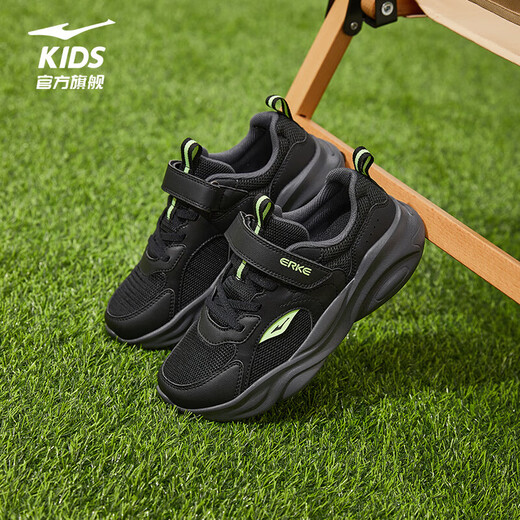 Hongxing Erke Children's Sports Shoes for Boys and Girls 2026 Spring and Summer New Mesh Velcro Lightweight Casual Running Shoes | Sichuan Line 4 Men's Secret Mesh Black/Fluorescent Energy Green 31