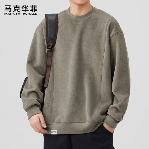 MARK FAIRWHALE sweatshirt men's winter heavyweight long-sleeved T-shirt men's casual jacket men's top bottoming shirt gray green XL