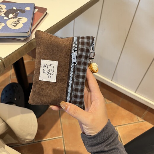 Shijanu new product 2025 original new suede double-layer card holder autumn and winter cute coin purse Korean style patchwork storage