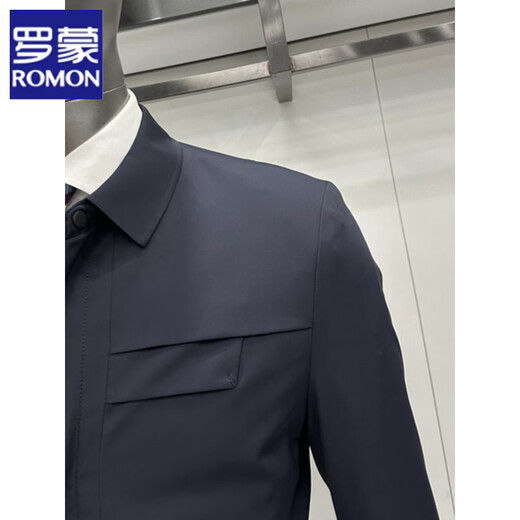 Romon 26 spring and autumn men's lapel parka jacket top milk silk micro-elastic fabric fashionable business casual men's wear blue L size 175