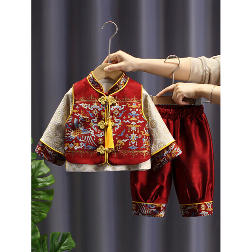 Disney one-year-old dress for baby boy in autumn and winter New Year's greetings Chinese style red weekly dress Western style baby birthday crown red one inch joy 90 Recommended height is about 85cm
