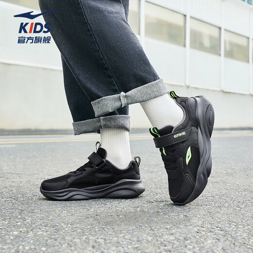 Hongxing Erke Children's Sports Shoes for Boys and Girls 2026 Spring and Summer New Mesh Velcro Lightweight Casual Running Shoes | Sichuan Line 4 Men's Secret Mesh Black/Fluorescent Energy Green 31