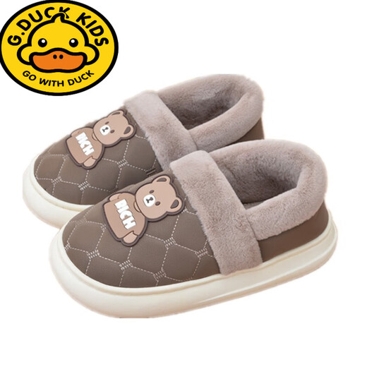 G.duck children's cotton slippers boys 10 years old cartoon 2024 autumn and winter waterproof medium and large children PU cotton shoelaces plush thick bottom blue 26-27 inner length 18 cm