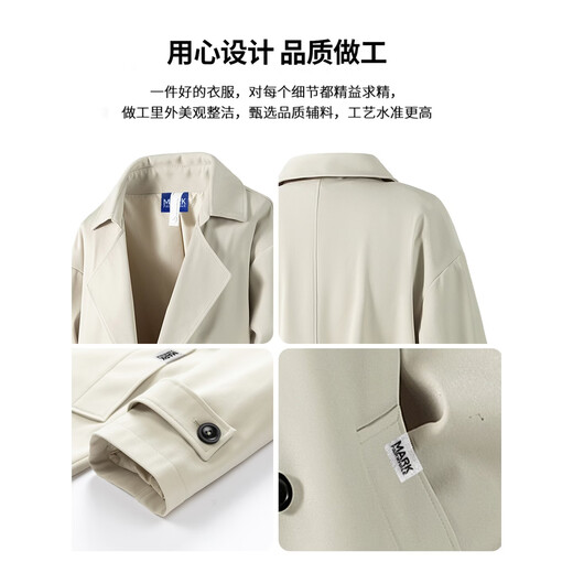 MARK FAIRWHALE Mark Hua Fei men's windbreaker 2025 winter new American retro mid-length loose casual knee-length coat trend khaki official authentic M recommended 90-120Jin Jin equals 0.5 kg