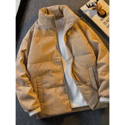 Playboy в горизонтальном стиле, модный высококачественный белый утиный пух, легкий и тонкий пуховик, мужской зимний вельветовый пиджак в американском стиле с воротником-стойкой для мужчин, железно-серый M (90-105Jin Jin равен 0,5 кг)