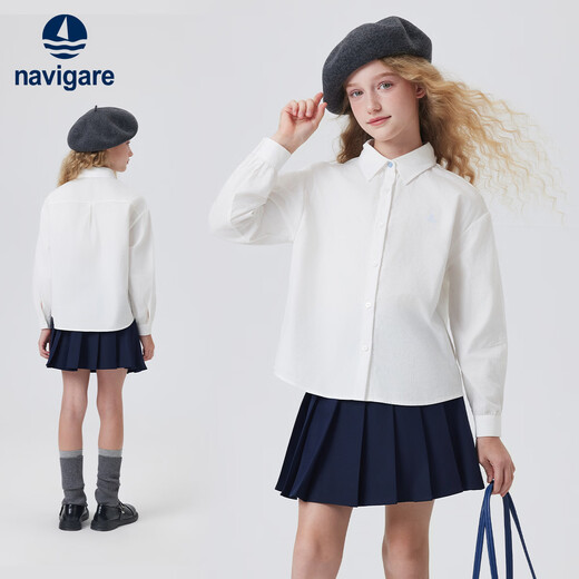 Navigare girls' shirt spring new children's shirt medium and large children's long-sleeved T-shirt spring melody white 165