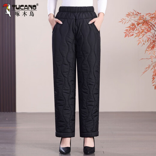 Woodpecker's new winter velvet thickened cotton pants for women, grandma's pants, elastic waist to keep warm, elderly mothers' outer wear, solid color, black, XL, recommended 85-100Jin, Jin equals 0.5kg