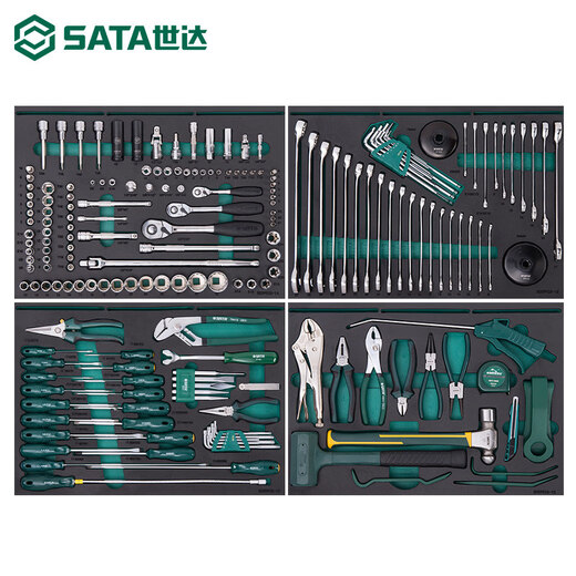 SATA Auto Repair Tool Cart Set Sheet Metal Machine Repair Heavy-Duty Mobile Cabinet Contains Tools Factory Workshop Repair Box 09947_239 Pieces German Car Auto Maintenance Machine Repair Set (Including Six Drawing Tools