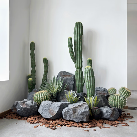 Irregular PU fake stone foam sculpture rockery shopping mall landscaping shooting window hotel green plant landscape stone ornaments yellow 2