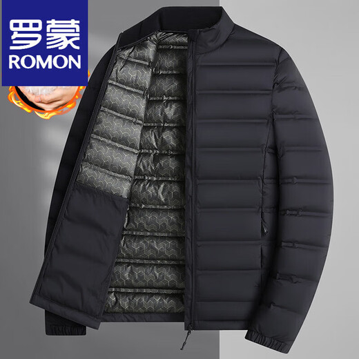 ROMON Fatty Thin Down Jacket Мужская теплая куртка больших размеров Свободная осенне-зимняя тонкая пуховая куртка большого размера с воротником-стойкой черного цвета XL