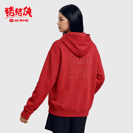 Pig Man (GG BOND) official genuine Internet celebrity national trend cute ggbond Pig Man hooded sweatshirt parent-child autumn and winter velvet jacket top red 170
