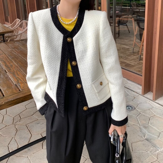 Xiaohongshu’s hot style Korean style elegant little jacket for women 2024 spring and autumn new style splicing design round neck white high quality model within S95 one size fits all