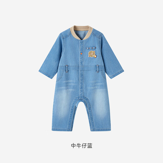 YEEHOO's same model in the mall YEEHOO baby jumpsuit for boys, denim khaki, spring and summer long-sleeved khaki, versatile new style