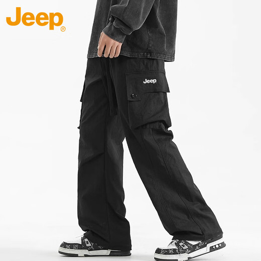 JEEP casual pants men's spring and autumn straight pants men's loose trendy overalls men's pants algae green XL