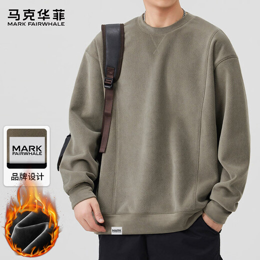 MARK FAIRWHALE sweatshirt men's winter heavyweight long-sleeved T-shirt men's casual jacket men's top bottoming shirt gray green XL