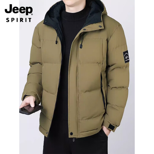 JEEP SPIRIT2025 new winter men's down imitation silk cotton coat thickened warm hooded coat cold-resistant imitation silk cotton coat casual light brown 3XL