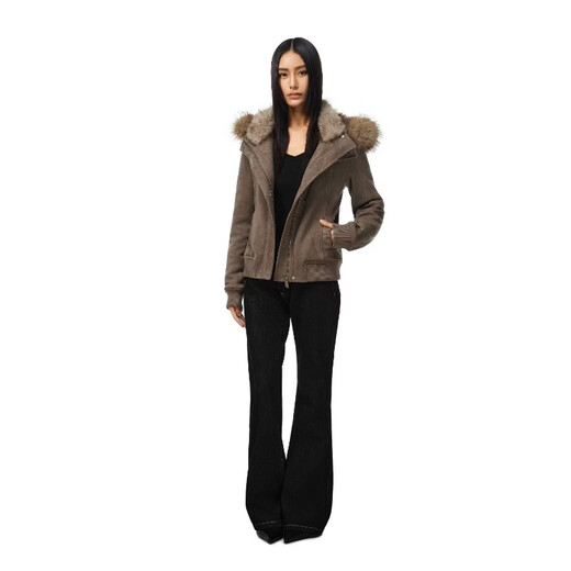 FDR flagship store Fiona Slim Short Fur Collar Jacket 2025 New High-end Jacket Women's Autumn and Winter Beige S