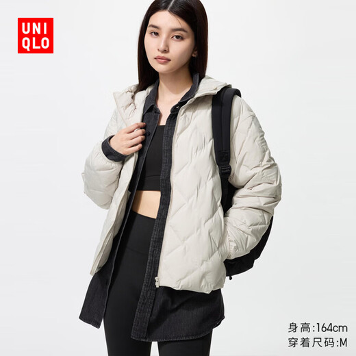 Uniqlo Women's PUFFTECH Air Cotton Hooded Jacket/25 Autumn and Winter New Style 478571 478571/30 Light Beige M