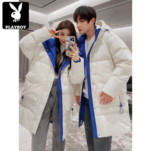 Playboy (PLAYBOY) Down Jacket Men's Medium Long Couple Women's 2025 Winter New National Fashion Brand Thickened Youth Over the Knee White (Male) XL (Recommended 140-155 Jin Jin equals about 0.5 kg)